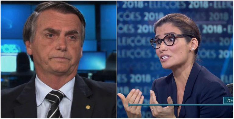globo Bolsonaro e Renata Vasconcellos durante as sabatinas nas eleições de 2018 (Foto: Reprodução)