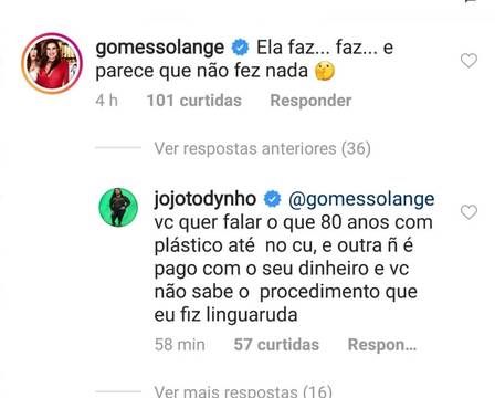 Solange Gomes critica plásticas de Jojo Todynho que rebate (Imagens: Instagram)