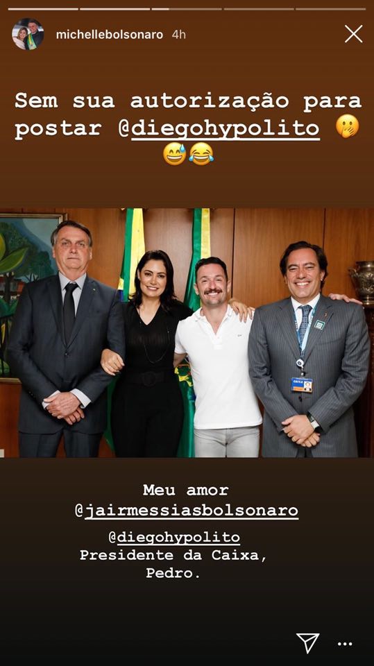 Michelle Bolsonaro faz postagem em Instagram ao lado de Diego Hypolito e Jair Messias Bolsonaro (Reprodução: Instagram)