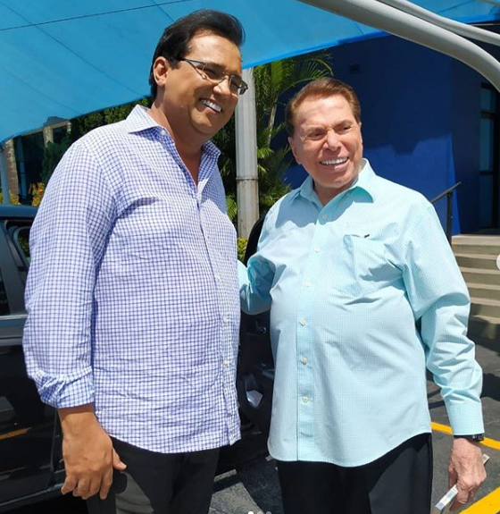 Geraldo Luís e Silvio Santos se encontraram neste sábado (23 no SBT (Foto: Reprodução)