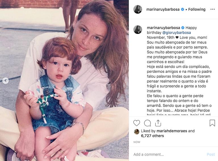  Marina Ruy Barbosa fala do aniversário da mãe após enterro do amigo (Foto: Instagram)