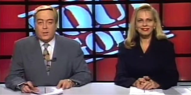 Ivo Morganti e Christina Rocha eram os apresentadores do Aqui e Agora no SBT em 1993 (Imagem: Reprodução)