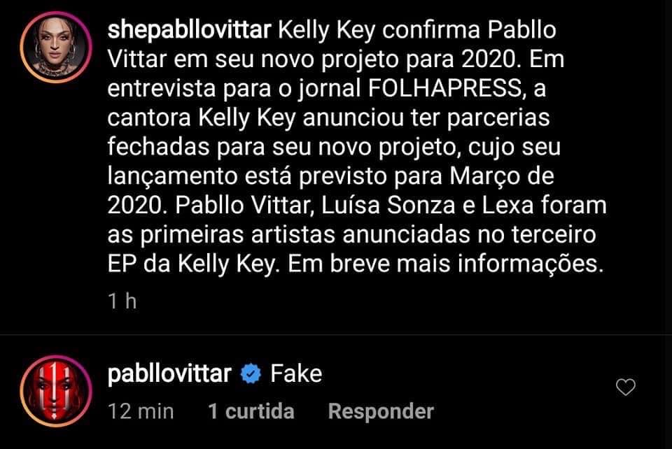 Pabllo Vittar desmente Kelly Key em rede social após anunciar feat com a drag (Foto: Reprodução/Instagram)