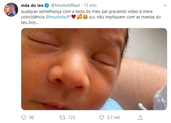 Com apenas 5 dias, Léo, filho de Marília Mendonça e Murilo Huff arranca risadas dos seguidores da mãe com brincadeira (Foto: Reprodução)