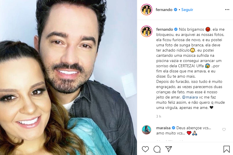 Fernando resolveu postar uma declaração de amor para Maiara (Foto: Reprodução/ Instagram)