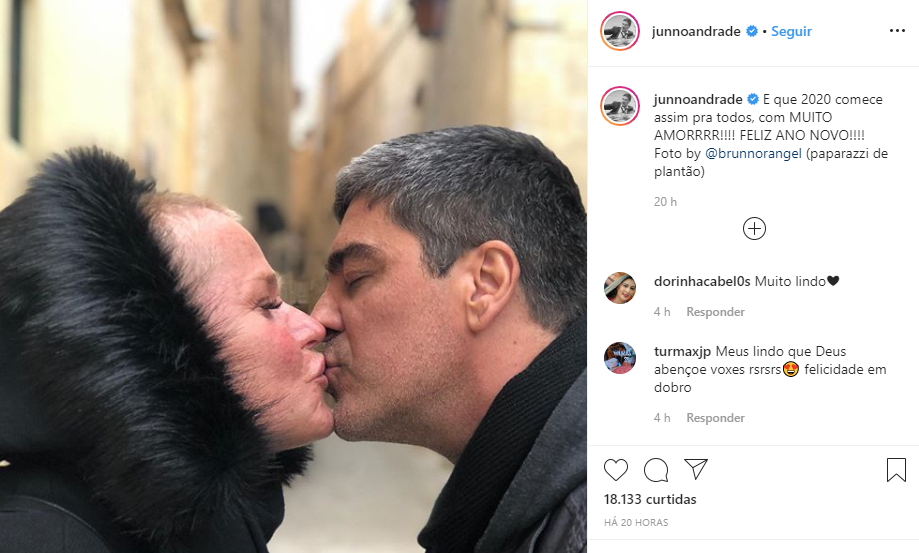 Junno Andrade curtiu a virada do ano beijando Xuxa Meneghel 