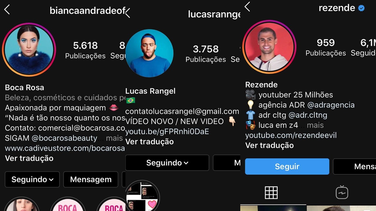 Boca Rosa, Lucas Rangel e Rezende (Foto: Reprodução/Instagram/Montagem TV Foco)